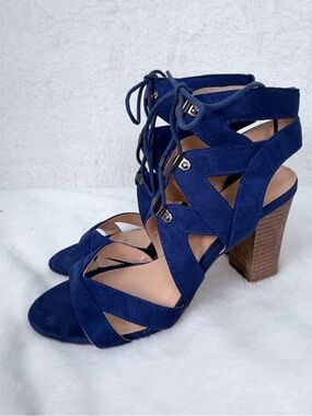 XOXO Blue Lace Up Strappy Heels Size 9 Block Heel Sandals Barnie